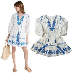 Shoshanna Jana Dress in Optic White/Sea
